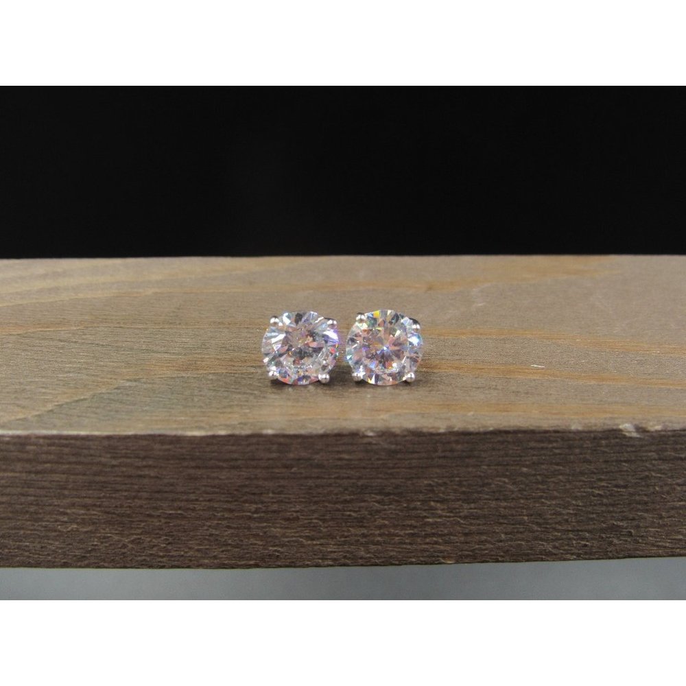 Sterling Silver 8mm Round CZ Clear Stud Earrings Vintage Wedding Engagement